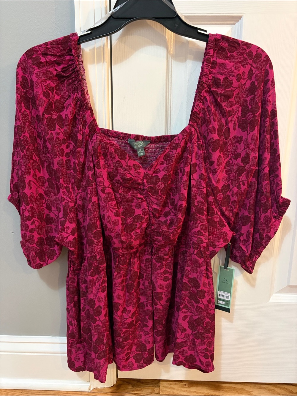 Terra & Sky Women's Hot Fuescha & Magenta Floral Tunic- Size 2X NWT